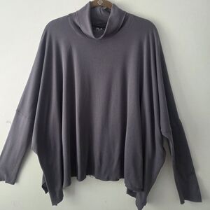 Planet By Lauren G Gray Pima Cotton Boxy Turtleneck Long Sleeve Top OS (Bx2)
